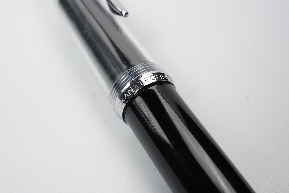 A rare Montblanc high top fountain pen in brown and black marble barrel with black cap